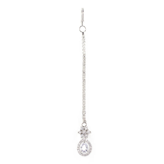 Rhodium Plated AD Teardrop Maang Tikka for Women