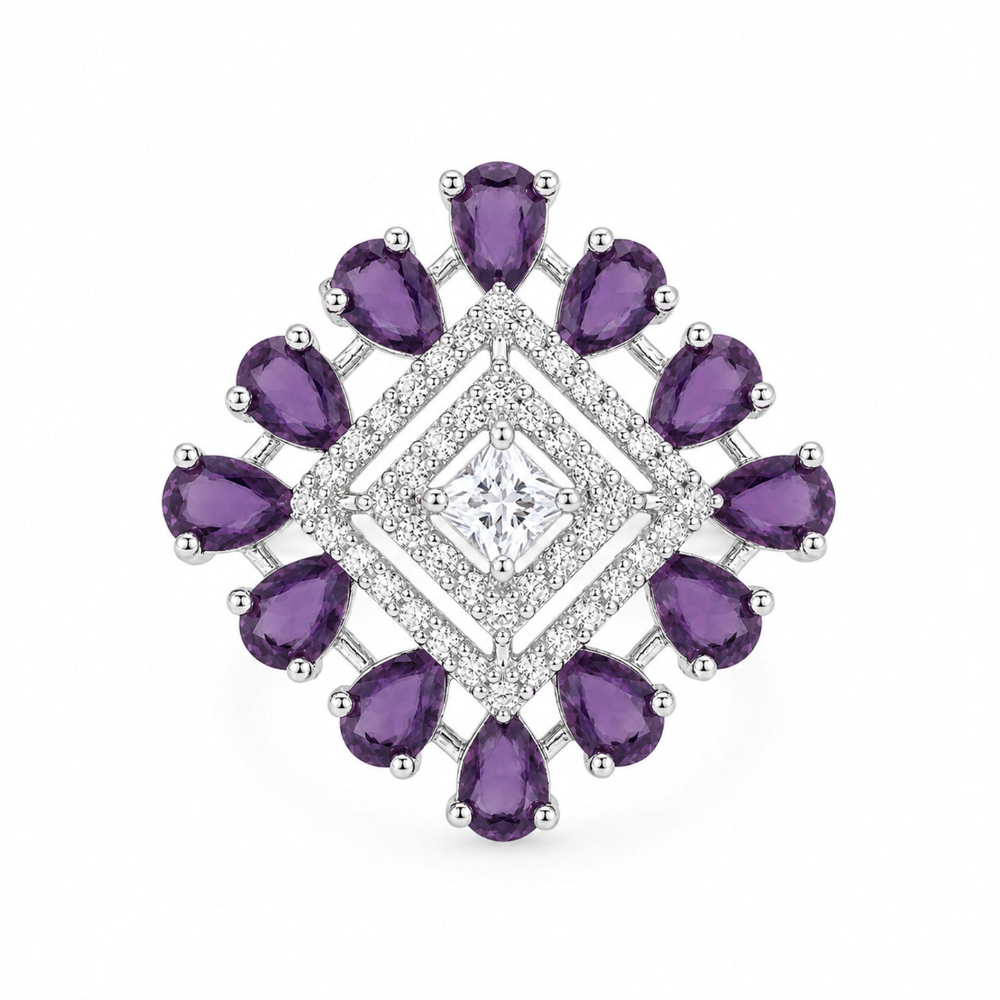 Silver Plated Purple AD Finger Ring for Women