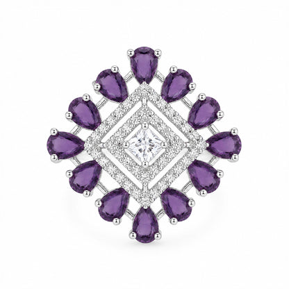 Silver Plated Purple AD Finger Ring for Women
