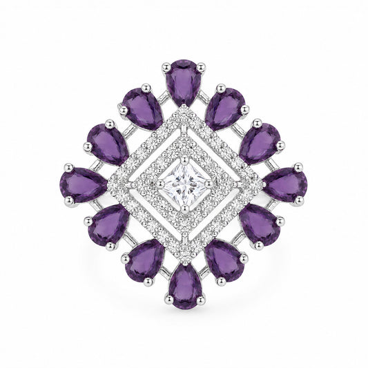 Silver Plated Purple AD Finger Ring for Women