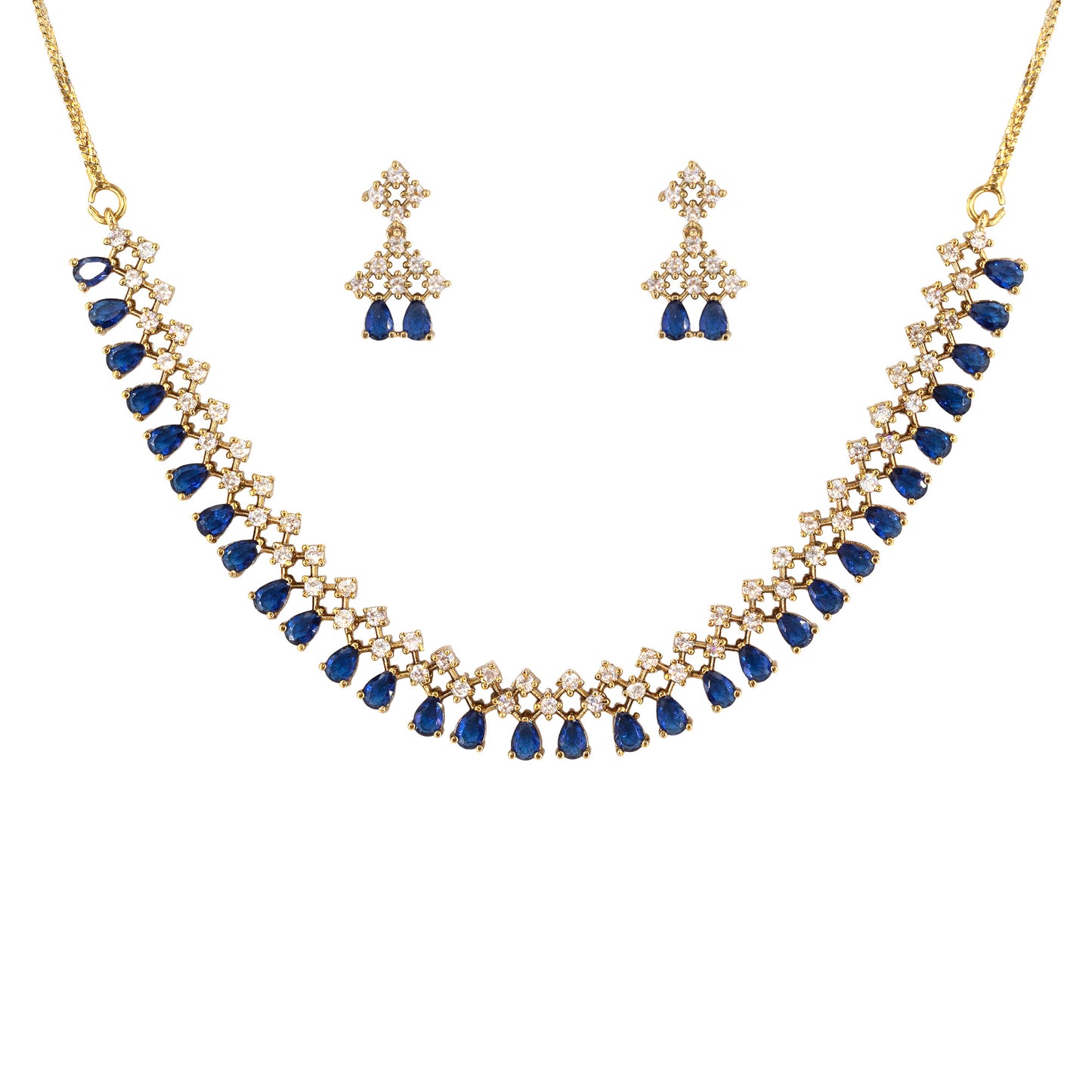 Gold Plated Blue American Diamond Jewellery Set for Women