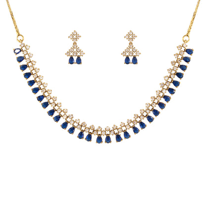 Gold Plated Blue American Diamond Jewellery Set for Women