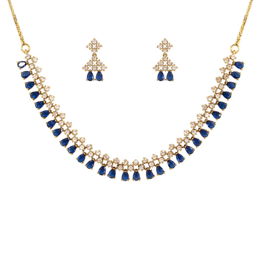 Gold Plated Blue American Diamond Jewellery Set for Women