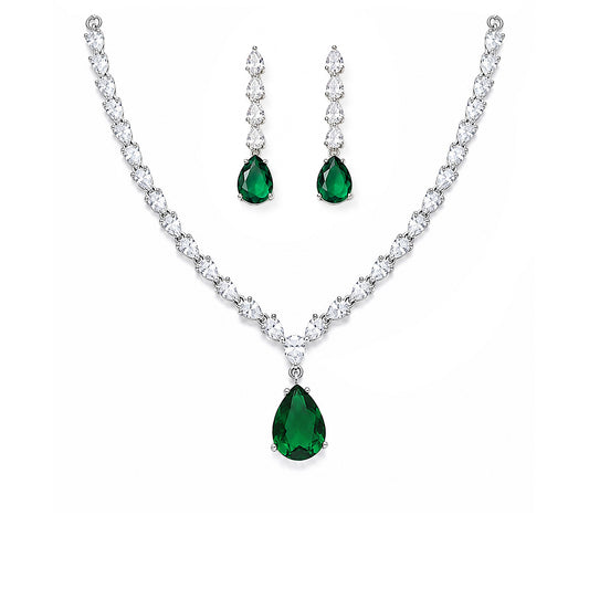Rhodium Plated Green American Diamond Drop Trendy Jewellery Set