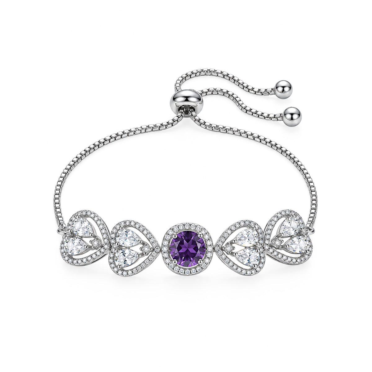 Silver Plated Purple AD Adjustable Bracelet for Women