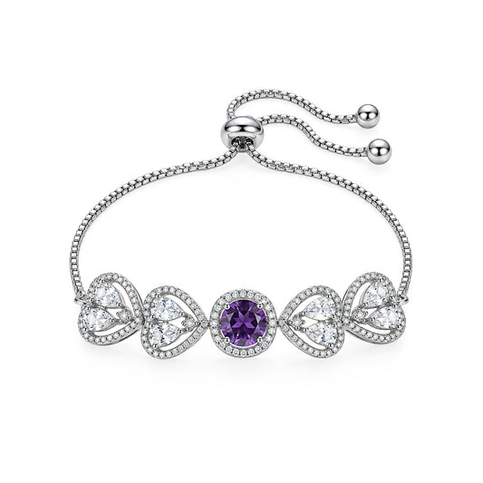 Silver Plated Purple AD Adjustable Bracelet for Women