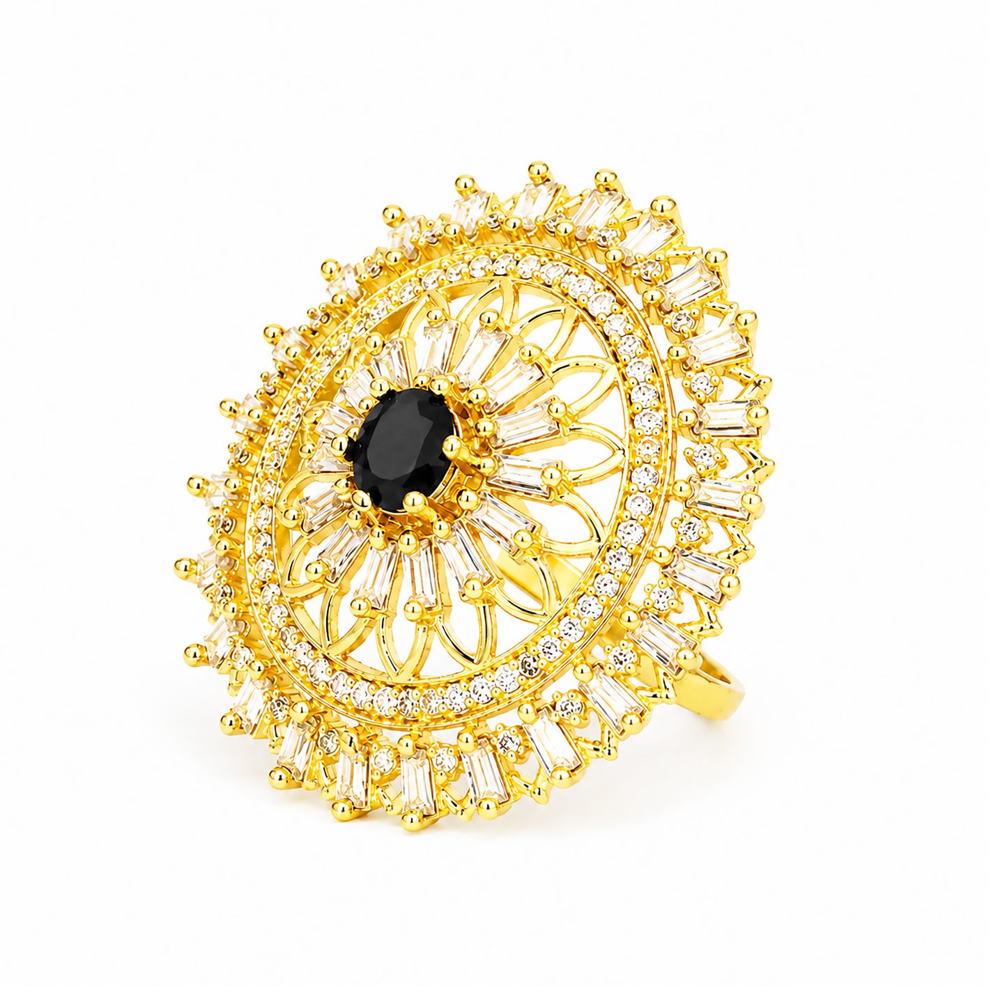 Gold Plated Black AD Finger Ring for Women
