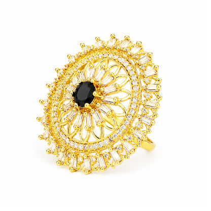 Gold Plated Black AD Finger Ring for Women