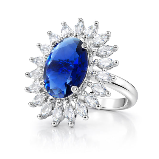 Silver Plated Blue AD Finger Ring for Women