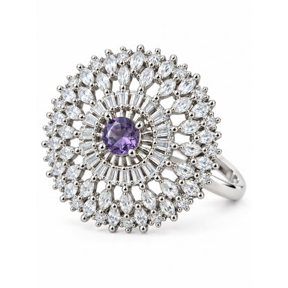 Silver Plated Purple AD Finger Ring for Women