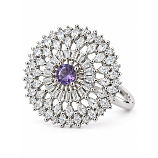 Silver Plated Purple AD Finger Ring for Women