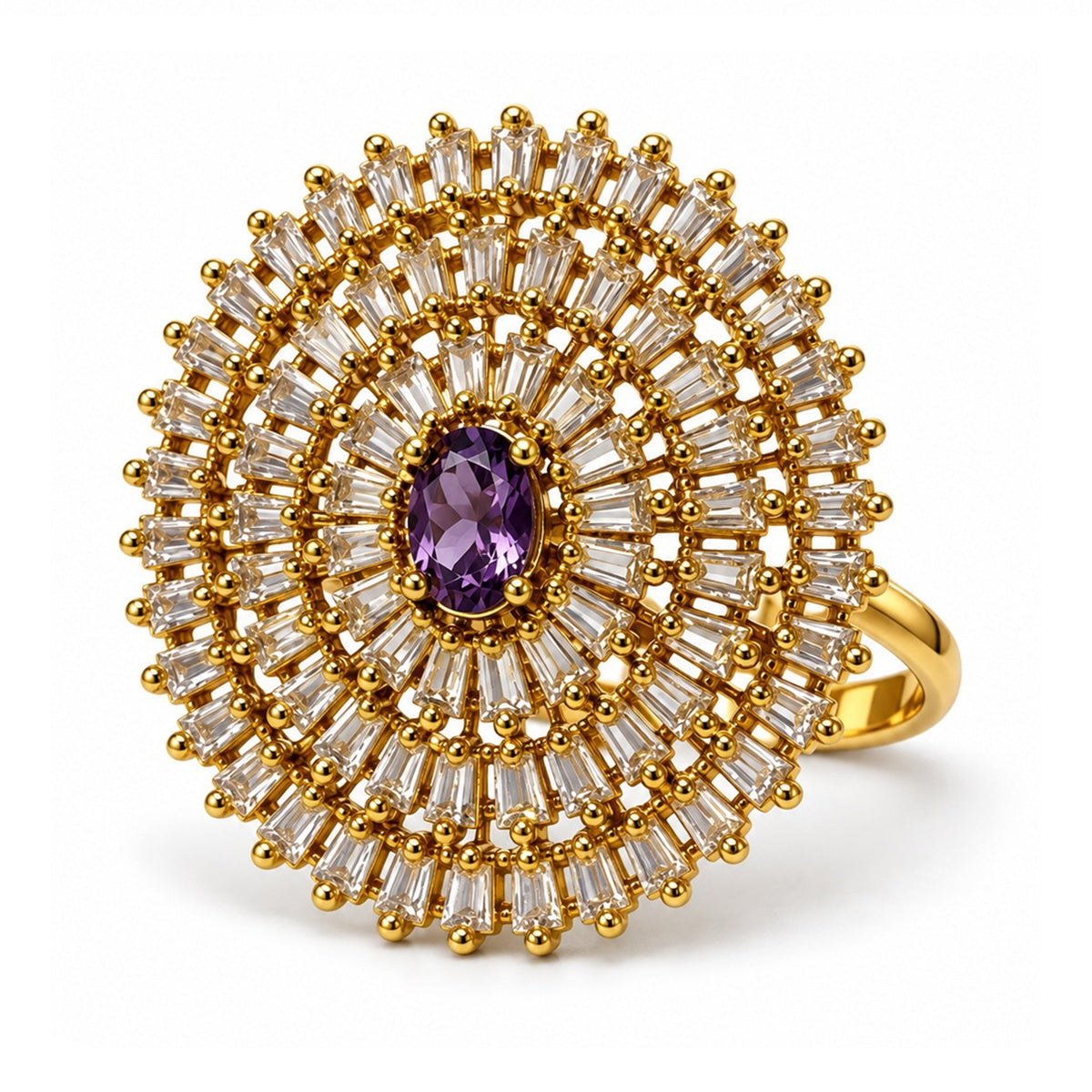 Antique Gold Plated Purple AD Finger Ring for Women