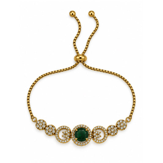 South Indian Gold Plated Green AD Adjustable Bracelet for Women
