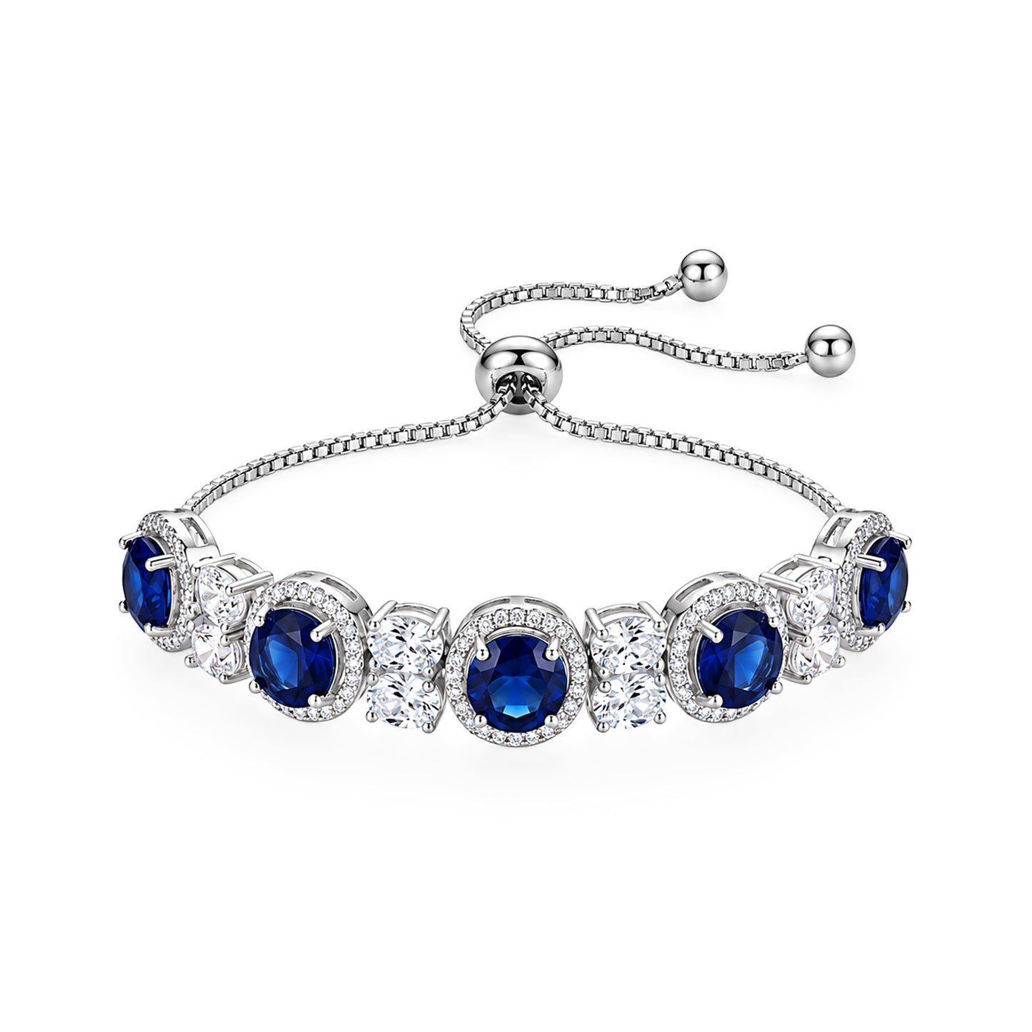 Silver Plated Blue AD Adjustable Bracelet for Women