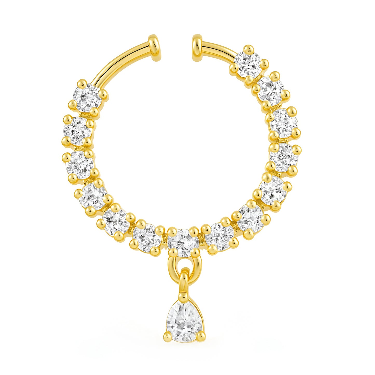 Gold Plated AD Bridal Drop Press On Nose Ring for Women