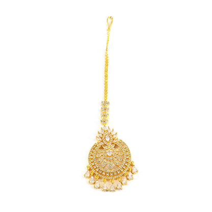 Gold Plated White American Diamond Maang Tikka for Women