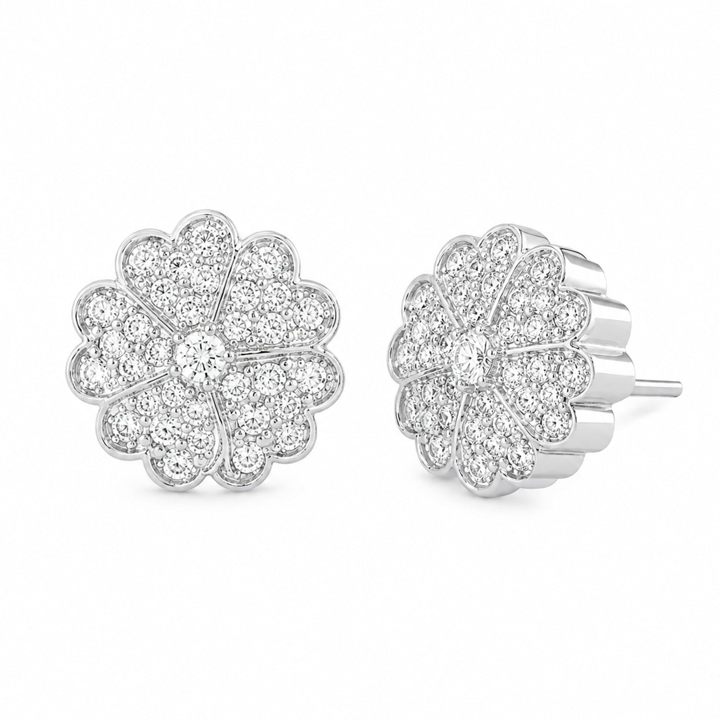 Silver Plated AD Floral Studs for Women
