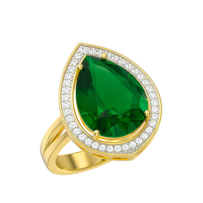 Green Teardrop Stone AD Ring – Gold Plated | Designer Statement Ring