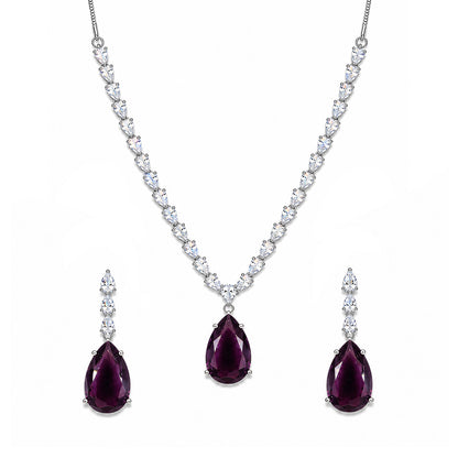 Silver Plated Purple Teardrop AD Jewellery Set for Women