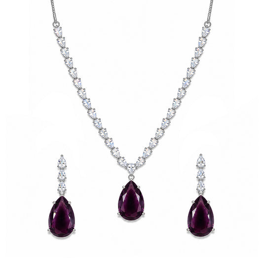 Silver Plated Purple Teardrop AD Jewellery Set for Women