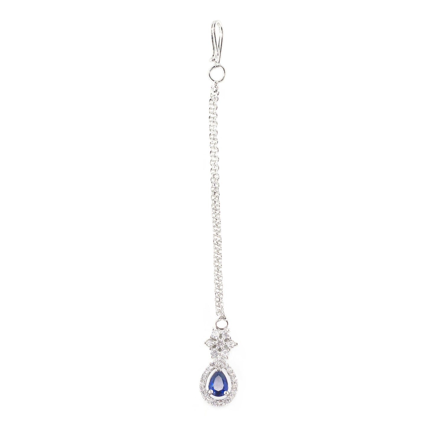Rhodium Plated Blue AD Teardrop Maang Tikka
