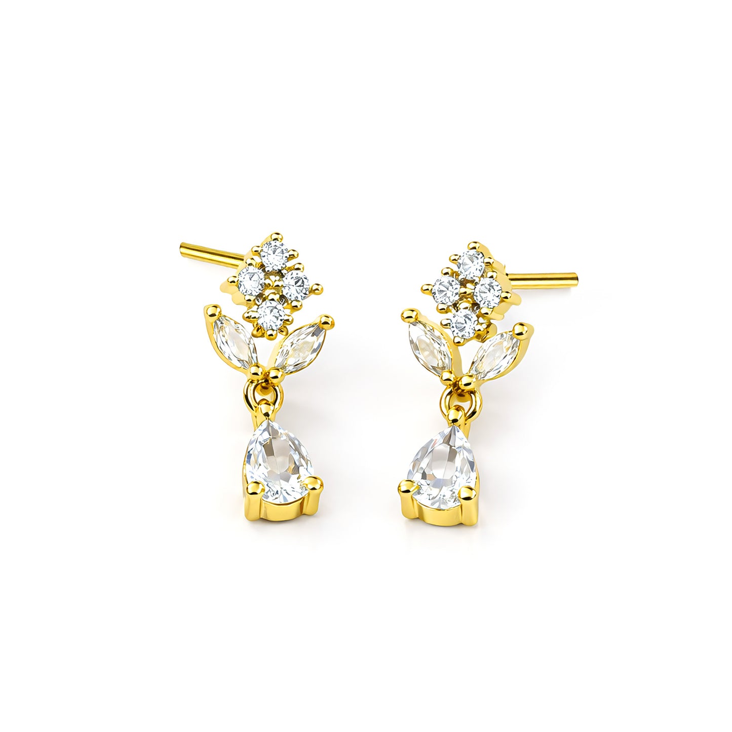 Gold Plated AD Minimal Drop Earrings for Women