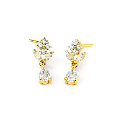 Gold Plated AD Minimal Drop Earrings for Women