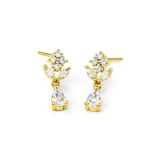 Gold Plated AD Minimal Drop Earrings for Women