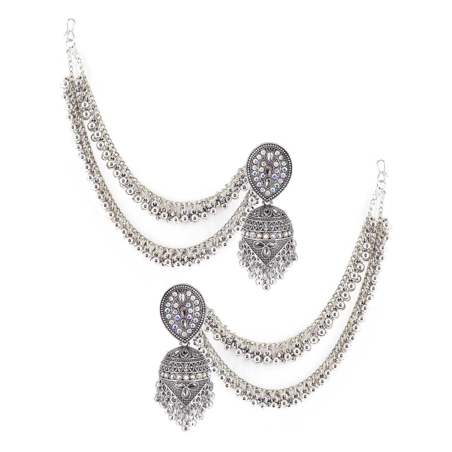 Silver Plated Classic Jhumka Earring with Ear Chain