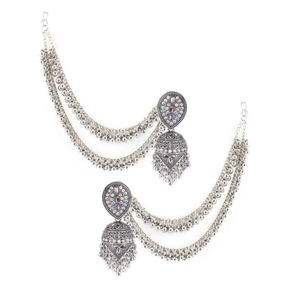 Silver Plated Classic Jhumka Earring with Ear Chain