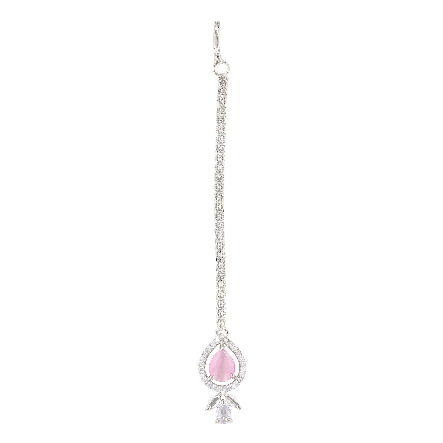 Silver Plated Pink AD Maang Tikka for Women