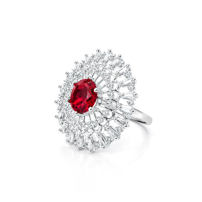 Rhodium Plated Red AD Designer Adjustable Ring for Women
