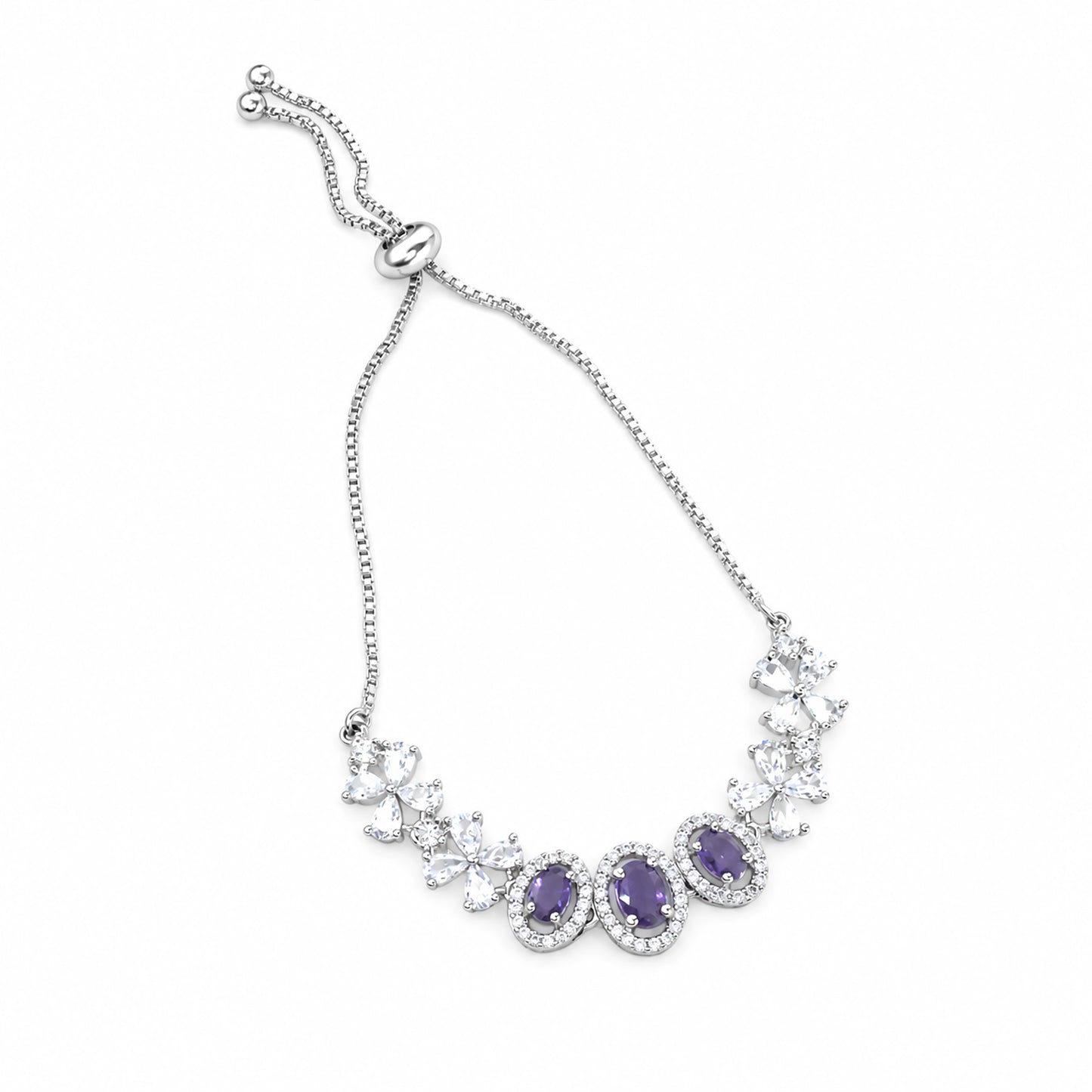 Silver Plated Purple AD Adjustable Bracelet for Women