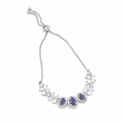 Silver Plated Purple AD Adjustable Bracelet for Women
