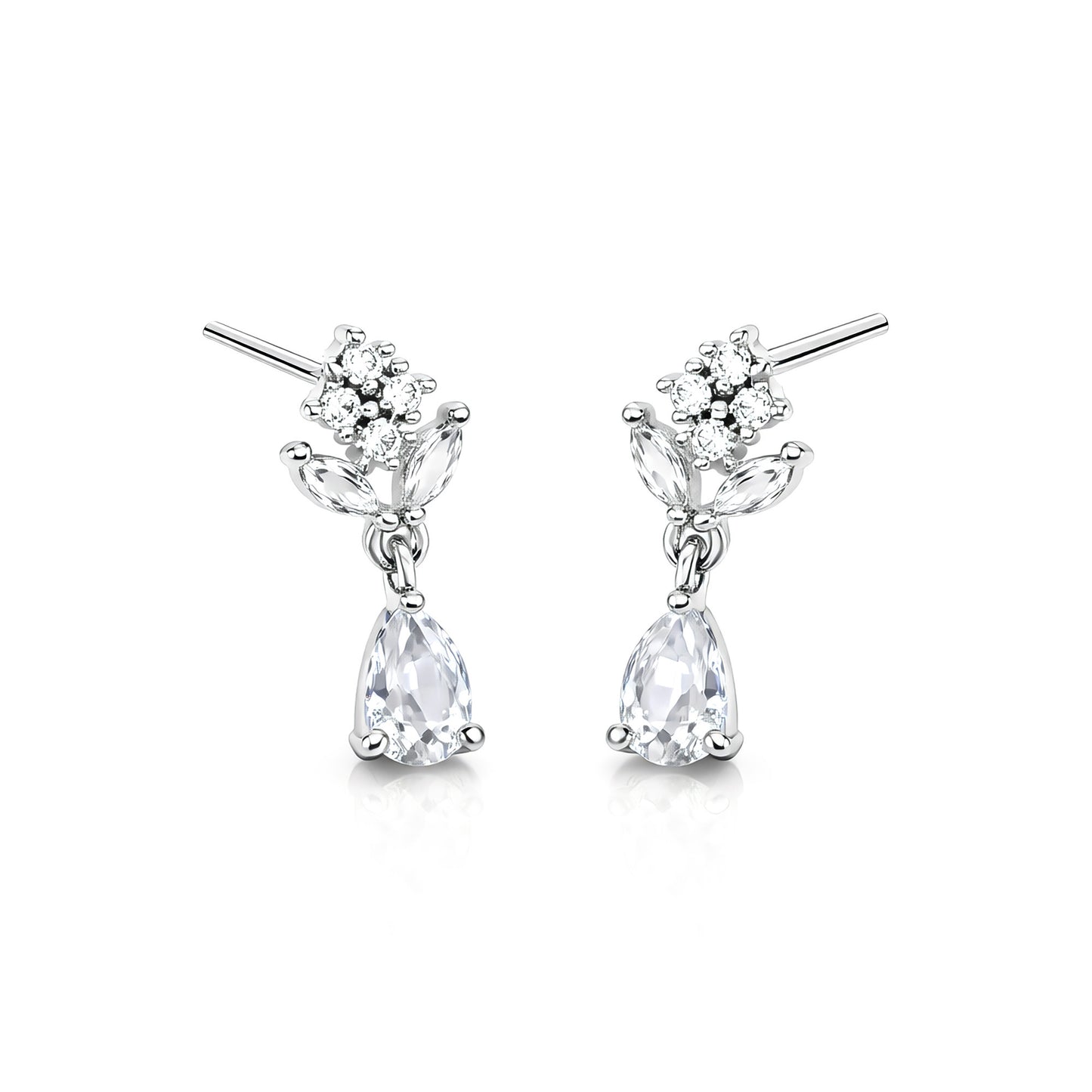 Rhodium Plated AD Minimal Drop Earrings for Women