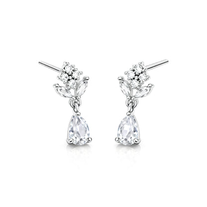 Rhodium Plated AD Minimal Drop Earrings for Women