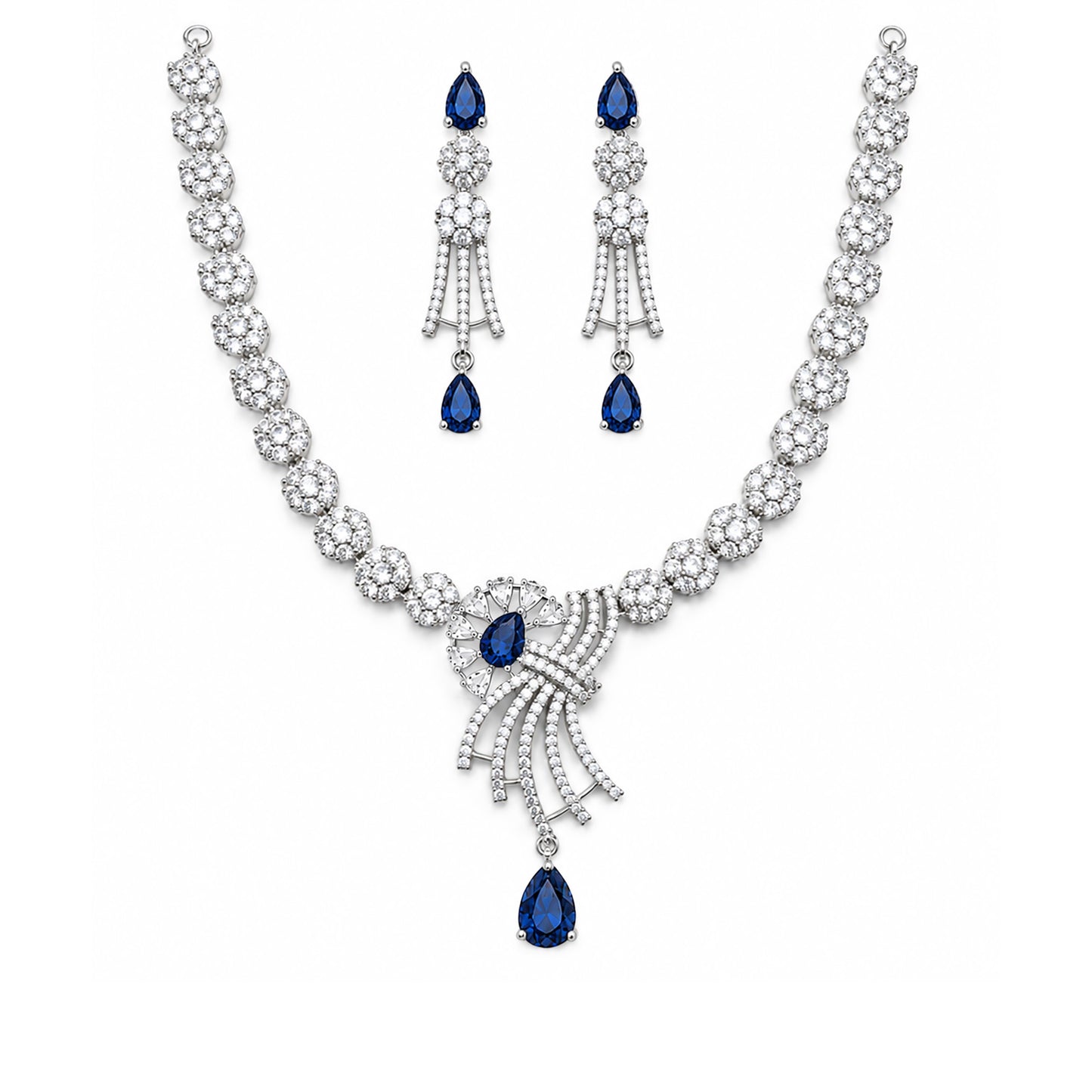 Silver Plated Blue AD Jewellery Set for Women
