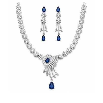 Silver Plated Blue AD Jewellery Set for Women
