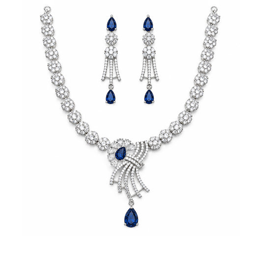 Silver Plated Blue AD Jewellery Set for Women