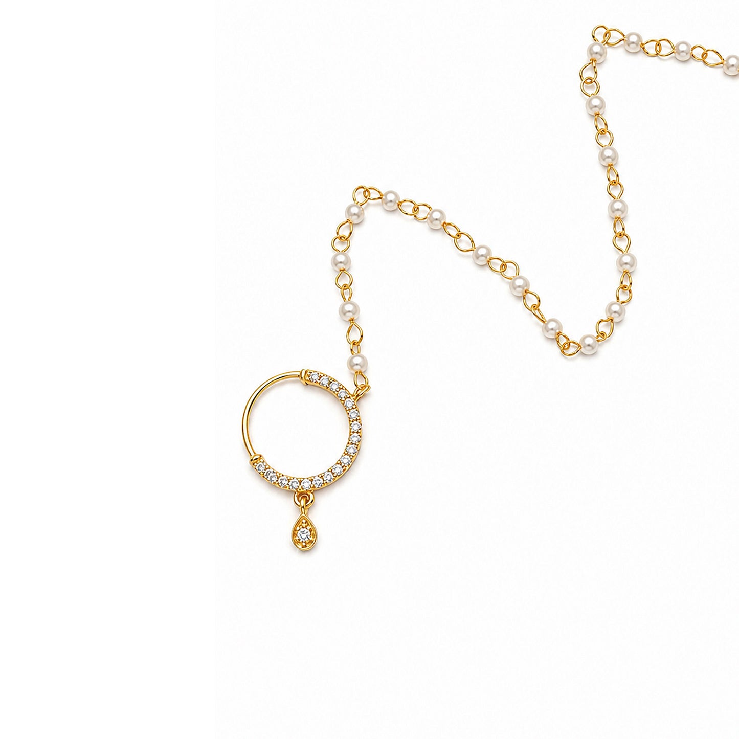 Gold Plated AD Nosering with Pearl Chain for Women