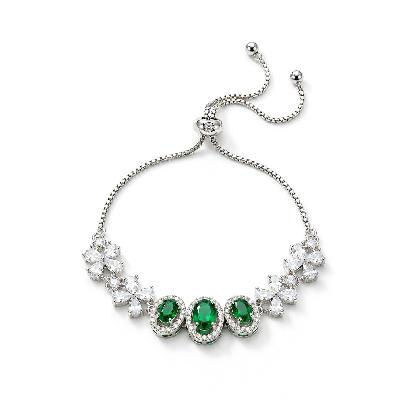 Silver Plated Green AD Adjustable Bracelet for Women