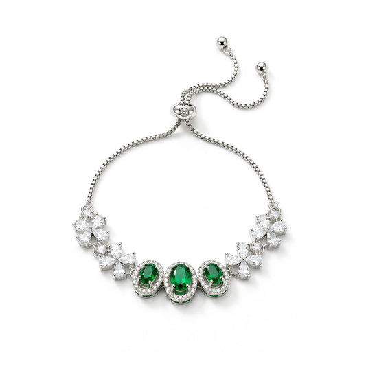 Silver Plated Green AD Adjustable Bracelet for Women