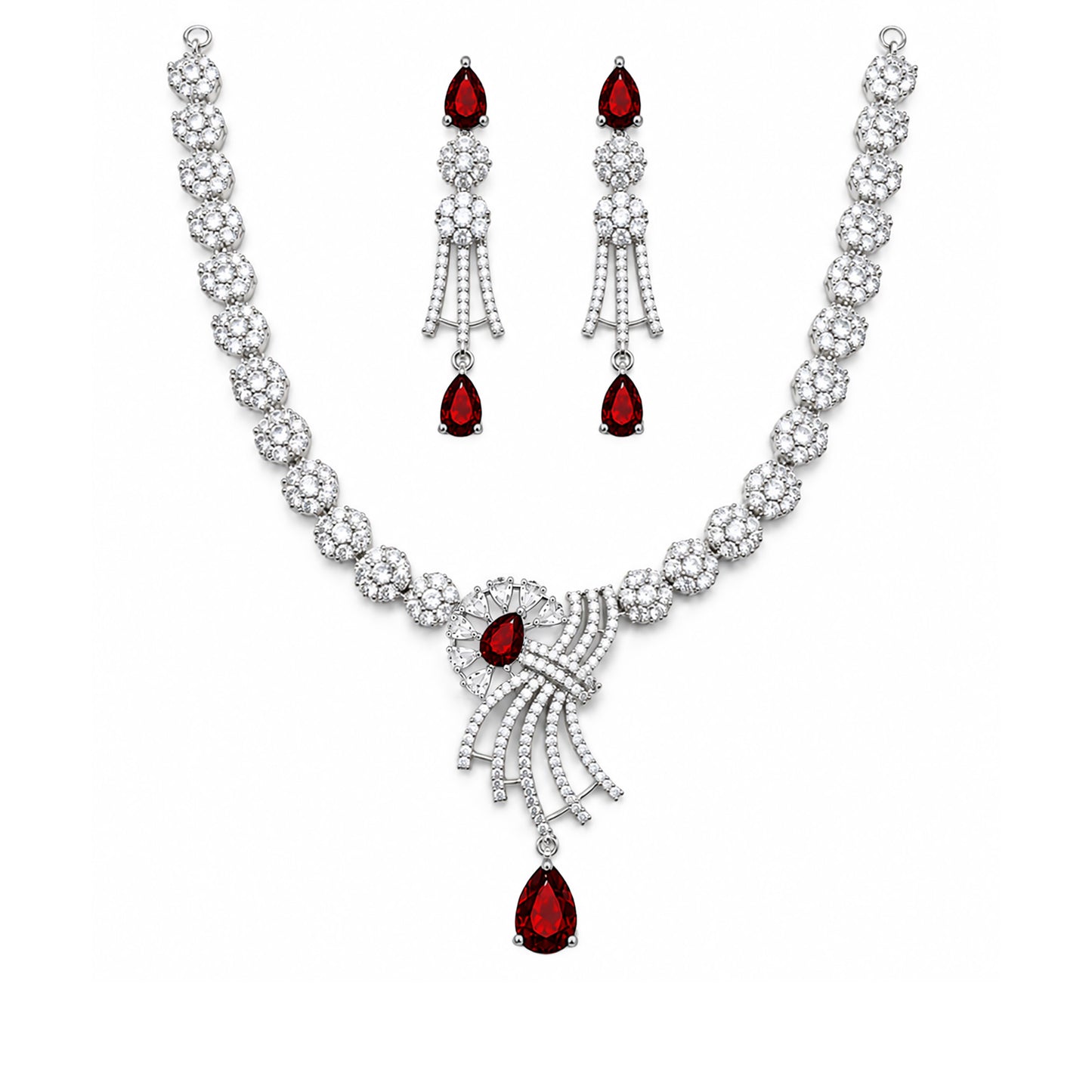 Silver Plated Red AD Jewellery Set for Women