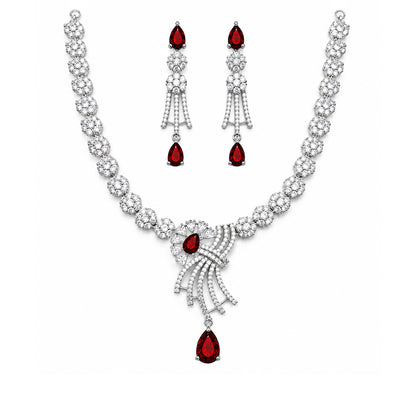 Silver Plated Red AD Jewellery Set for Women