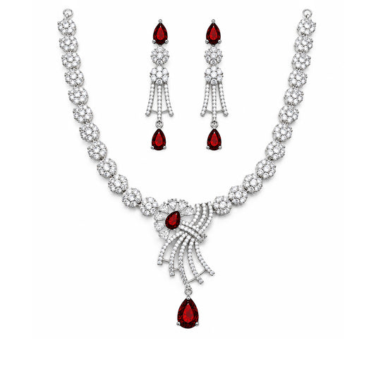 Silver Plated Red AD Jewellery Set for Women