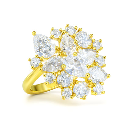 Gold Cluster AD Statement Ring – Pear-Cut Sparkle Design for Women