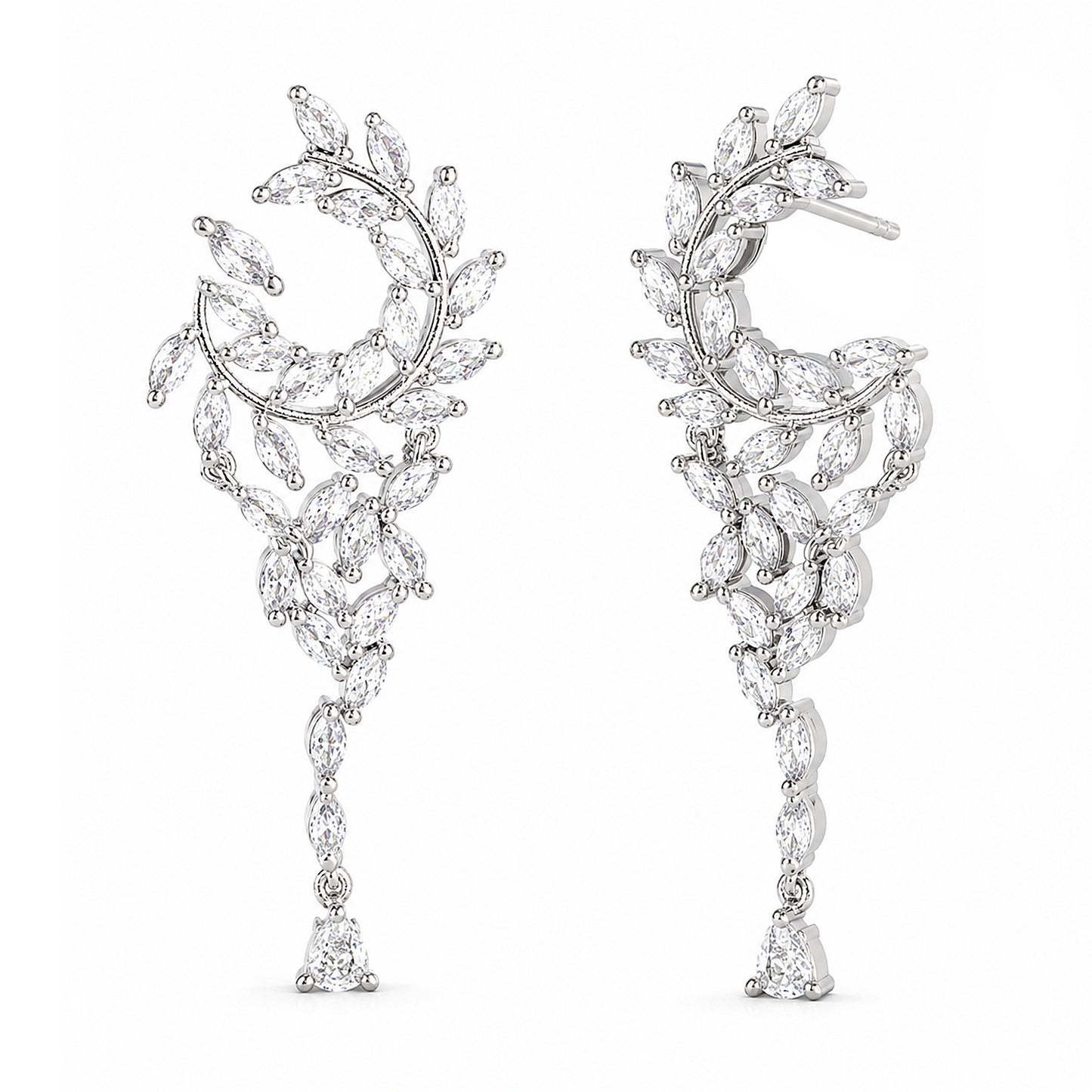 Silver Plated American Diamond Drop Earrings for Women