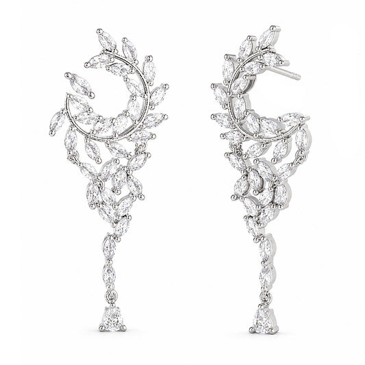 Silver Plated American Diamond Drop Earrings for Women