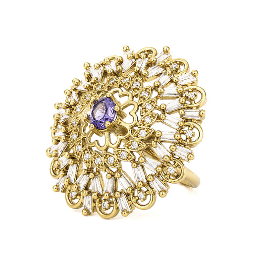 Gold Plated Purple AD Finger Ring for Women
