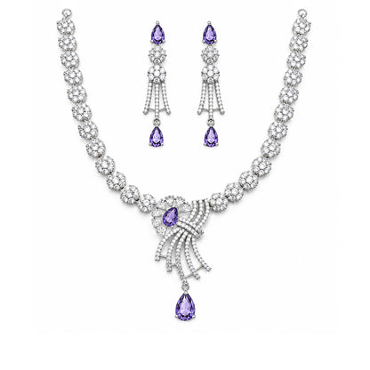 Silver Plated Purple AD Jewellery Set for Women
